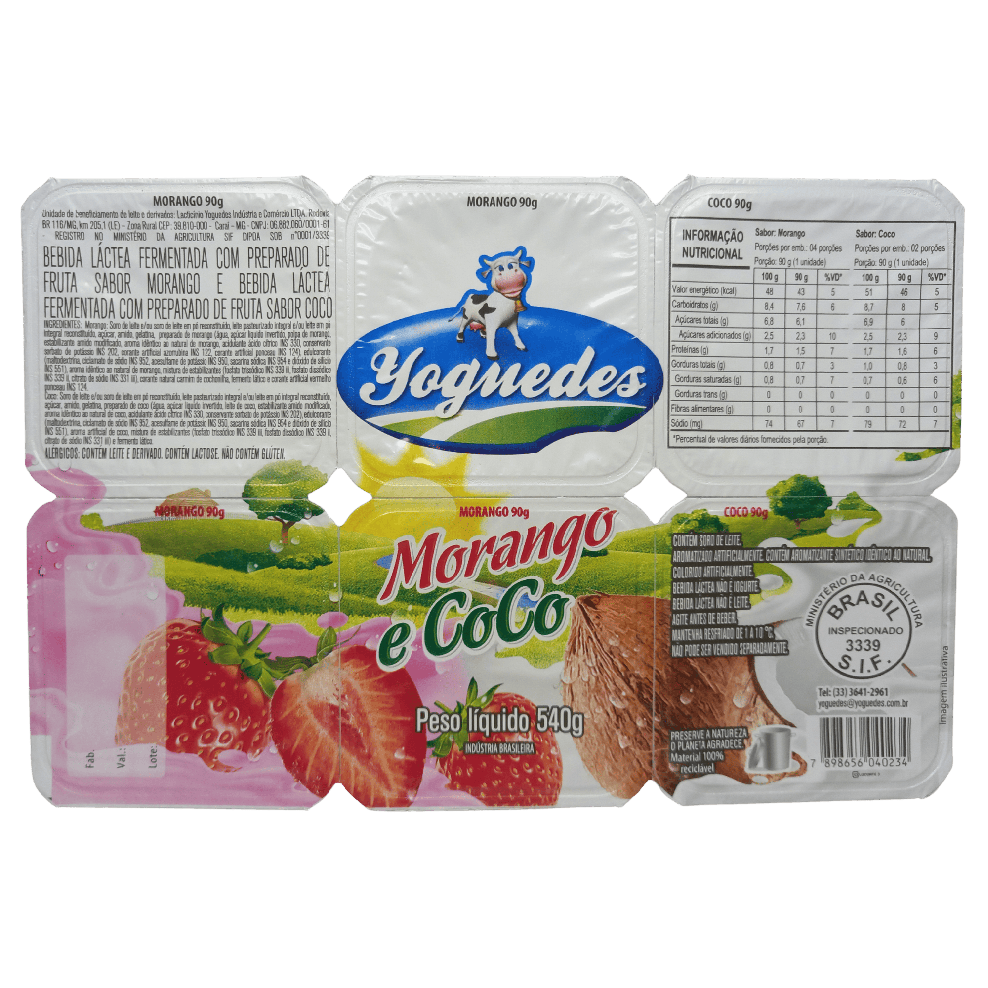 BEBIDA LÁCTEA YOGUEDES MORANGO COM COCO BANDEJA 540G