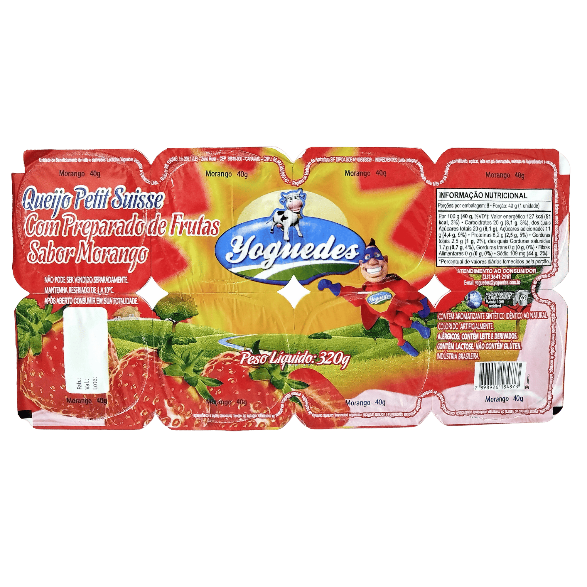 PETIT SUISSE YOGUEDES COM POLPA SABOR MORANGO 320G